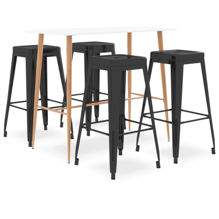 Ensemble Table mange debout Scandinave avec 4 tabourets - Blanc et noir - Bois et métal 