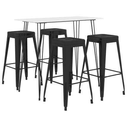 Ensemble Table mange debout Scandinave avec 4 tabourets - Blanc et noir - Bois et métal 