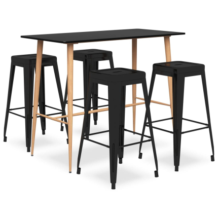 Ensemble Table mange debout Scandinave avec 4 tabourets - Noir - Bois et métal 