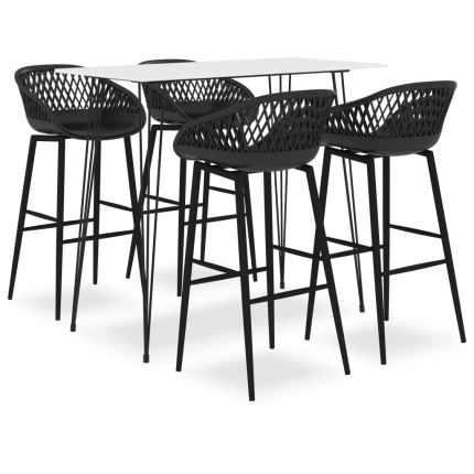 Ensemble Table mange debout Scandinave avec 4 tabourets - Blanc et noir - Bois et métal 