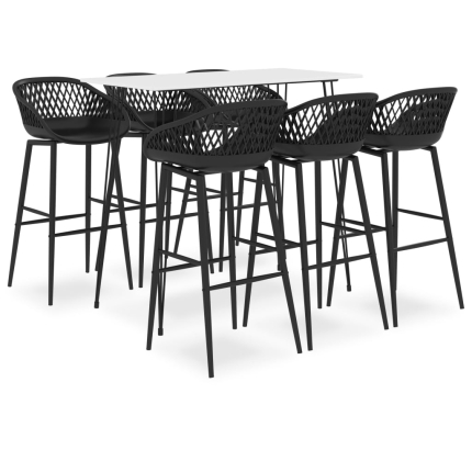 Ensemble Table mange debout Scandinave avec 6 tabourets - Blanc et noir - Bois et métal 