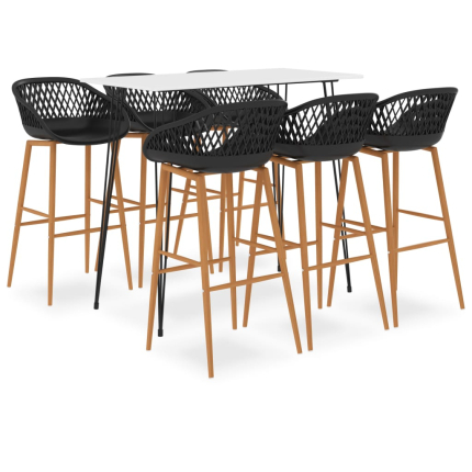 Ensemble Table mange debout Scandinave avec 6 tabourets - Blanc et noir - Bois et métal 