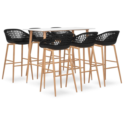 Ensemble Table mange debout Scandinave avec 6 tabourets - Blanc et noir - Bois et métal 