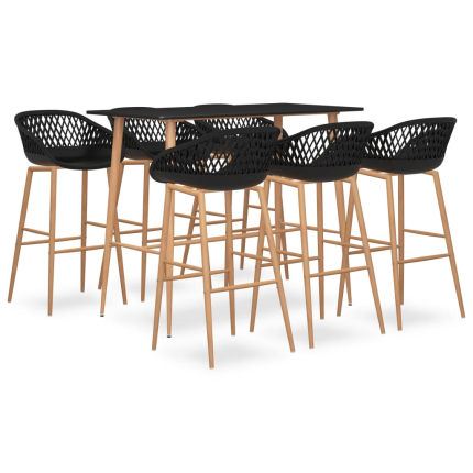 Ensemble Table mange debout Scandinave avec 6 tabourets - Noir - Bois et métal 