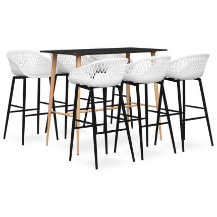 Ensemble Table mange debout Scandinave avec 6 tabourets - Noir et blanc- Bois et métal 