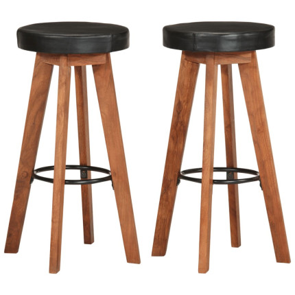 Tabourets de bar Industriel / Rétro - Vintage 2 pièces en cuir véritable et bois d'acacia Noir  {attributes}