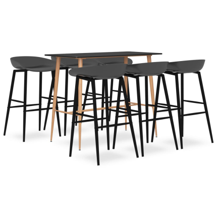 Ensemble Table mange debout Scandinave avec 6 tabourets - Noir et gris - Bois et métal 