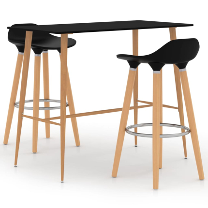 Ensemble Table mange debout Scandinave avec 2 tabourets - Noir - Métal et Bois 