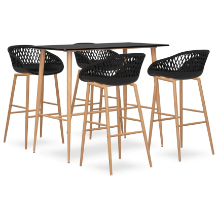 Ensemble Table mange debout Scandinave avec 4 tabourets - Noir - Bois et métal 