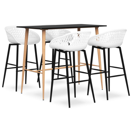 Ensemble Table mange debout Scandinave avec 4 tabourets - Noir et blanc - Bois et métal 