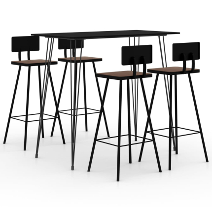 Ensemble Table mange debout Scandinave avec 4 tabourets - Noir - Métal et Bois 