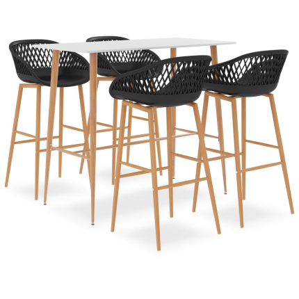 Ensemble Table mange debout Scandinave avec 4 tabourets - Blanc et noir - Bois et métal 