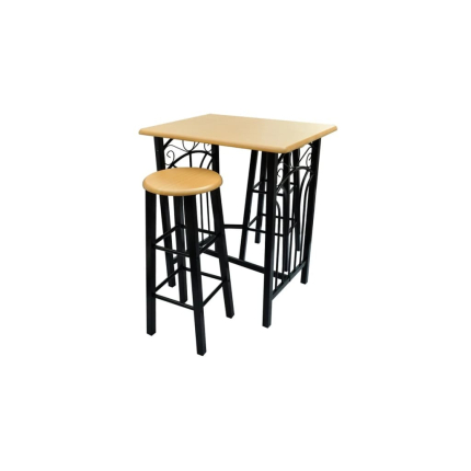 Ensemble Table mange debout Industriel avec 2 tabourets - Noir / brun roux - Bois et acier 