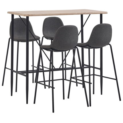 Ensemble Table mange debout Industriel avec 4 tabourets - Chêne - Bois et pied en métal 