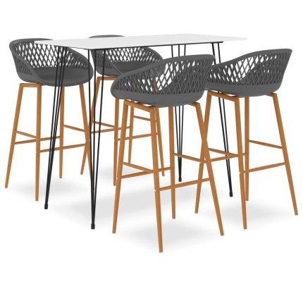 Ensemble Table mange debout Scandinave avec 4 tabourets - Blanc et gris - Bois et métal 