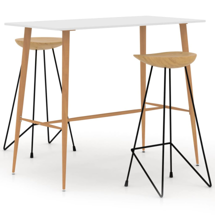 Ensemble Table mange debout Scandinave avec 2 tabourets - Blanc - Métal et Bois 