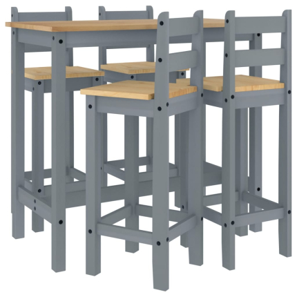 Ensemble Table mange debout Campagne avec 4 tabourets - Gris - Bois massif de pin 