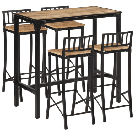 Ensemble Table mange debout Industriel avec 4 tabourets Bois massif de manguier et fer 