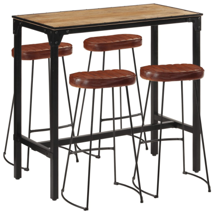 Ensemble Table mange debout Industriel avec 4 tabourets - Marron foncé - Bois massif de manguier et fer 