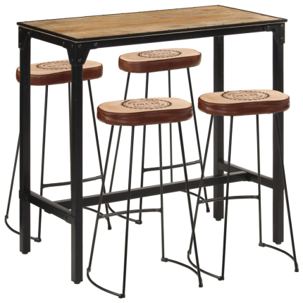 Ensemble Table mange debout Industriel avec 4 tabourets - Marron foncé - Bois massif de manguier et fer 