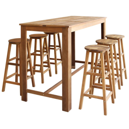 Ensemble Table mange debout Bohème avec 6 tabourets Bois massif d'acacia 