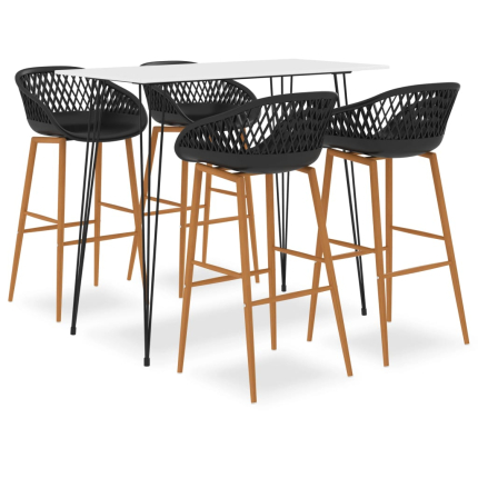 Ensemble Table mange debout Scandinave avec 4 tabourets - Blanc et noir - Bois et métal 