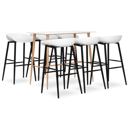 Ensemble Table mange debout Scandinave avec 6 tabourets - Blanc - Bois et métal 