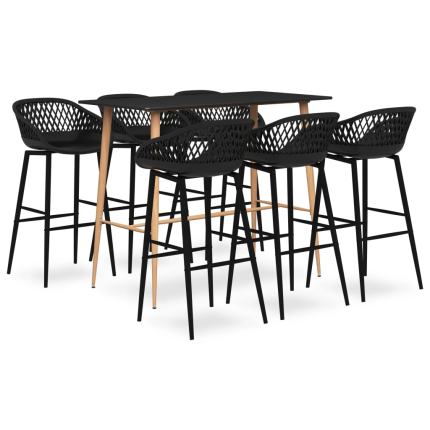 Ensemble Table mange debout Scandinave avec 6 tabourets - Noir - Bois et métal 