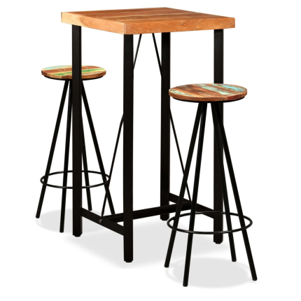 Ensemble Table mange debout Industriel avec 2 tabourets - Bois d'acacia massif et de récupération - Bois de récupération et acie