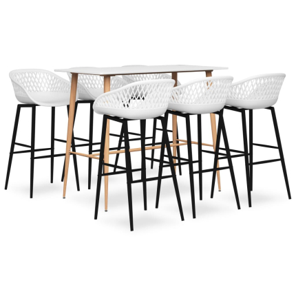 Ensemble Table mange debout Scandinave avec 6 tabourets - Blanc - Bois et métal 