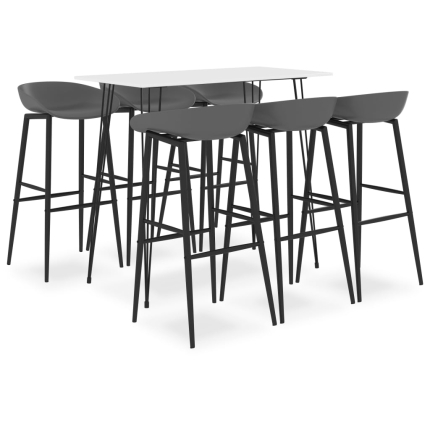 Ensemble Table mange debout Scandinave avec 6 tabourets - Blanc et gris - Bois et métal 