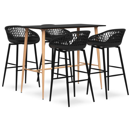 Ensemble Table mange debout Scandinave avec 4 tabourets - Noir - Bois et métal 