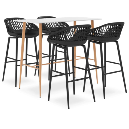 Ensemble Table mange debout Scandinave avec 4 tabourets - Blanc et noir - Bois et métal 