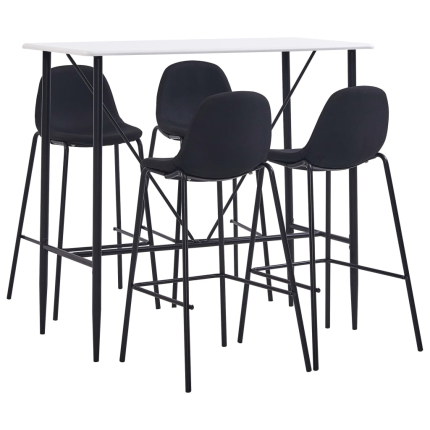 Ensemble Table mange debout Industriel avec 4 tabourets - Tissu Noir - Bois et pied en métal 