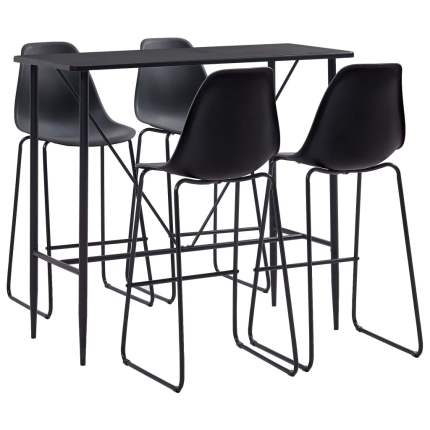 Ensemble Table mange debout Industriel avec 4 tabourets - Noir - Bois et pied en métal 