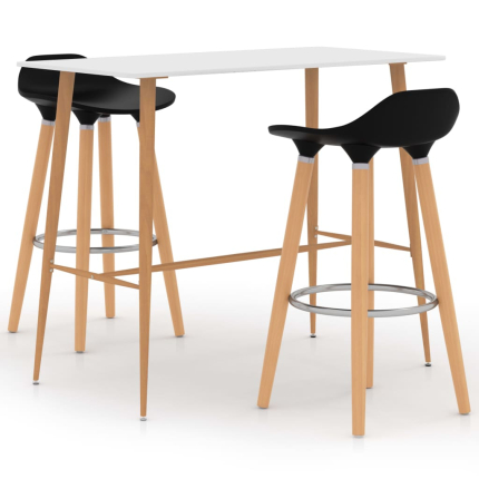 Ensemble Table mange debout Scandinave avec 2 tabourets - Noir et banc - Métal et Bois 