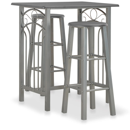 Ensemble Table mange debout Campagne avec 2 tabourets - Anthracite et gris - Bois & Acier 