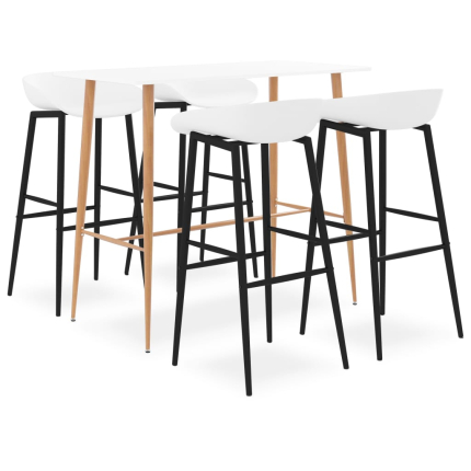 Ensemble Table mange debout Scandinave avec 4 tabourets - Blanc - Bois et métal 