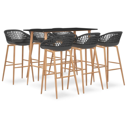 Ensemble Table mange debout Scandinave avec 6 tabourets - Noir et gris - Bois et métal 