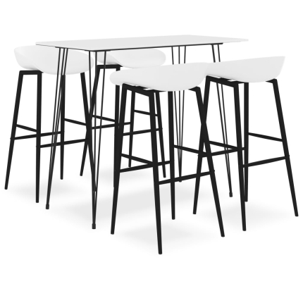 Ensemble Table mange debout Scandinave avec 4 tabourets - Blanc - Bois et métal 