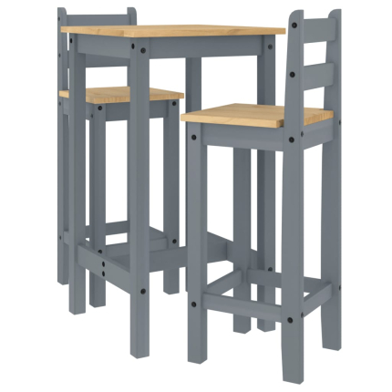 Ensemble Table mange debout Campagne avec 2 tabourets - Gris - Bois massif de pin 