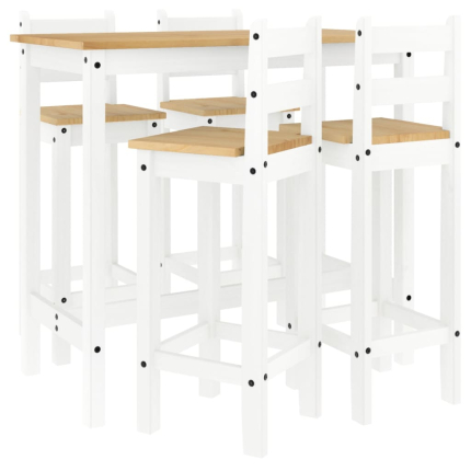 Ensemble Table mange debout Campagne avec 4 tabourets - Blanc - Bois massif de pin 