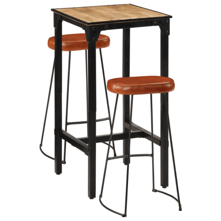 Ensemble Table mange debout Industriel avec 2 tabourets - Marron - Bois massif de manguier et fer 