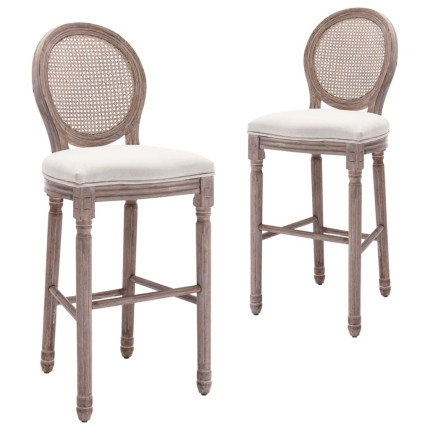 Tabourets de bar campagne / chic en lot de 2 en bois et avec revêtement en lin Blanc  {attributes}