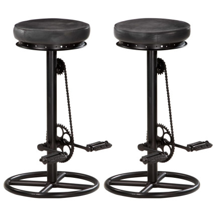 Tabourets de bar industriel en lot de 2 en cuir véritable Noir 44 x 44 x 75 cm {attributes}