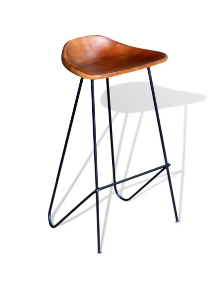 Chaise de bar industrielle en lot de 6 en cuir véritable Brun  {attributes}