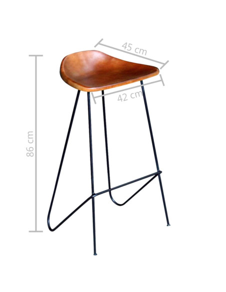 Chaise de bar industrielle en lot de 6 en cuir véritable Brun  {attributes}